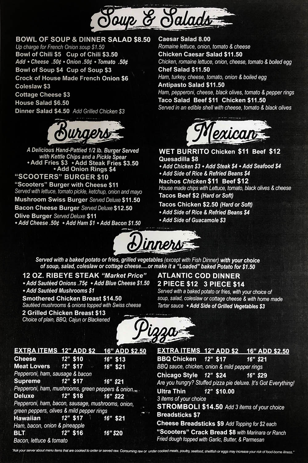 Restaurant Menu & Food Specials Flint, MI Scooters Bar & Grill