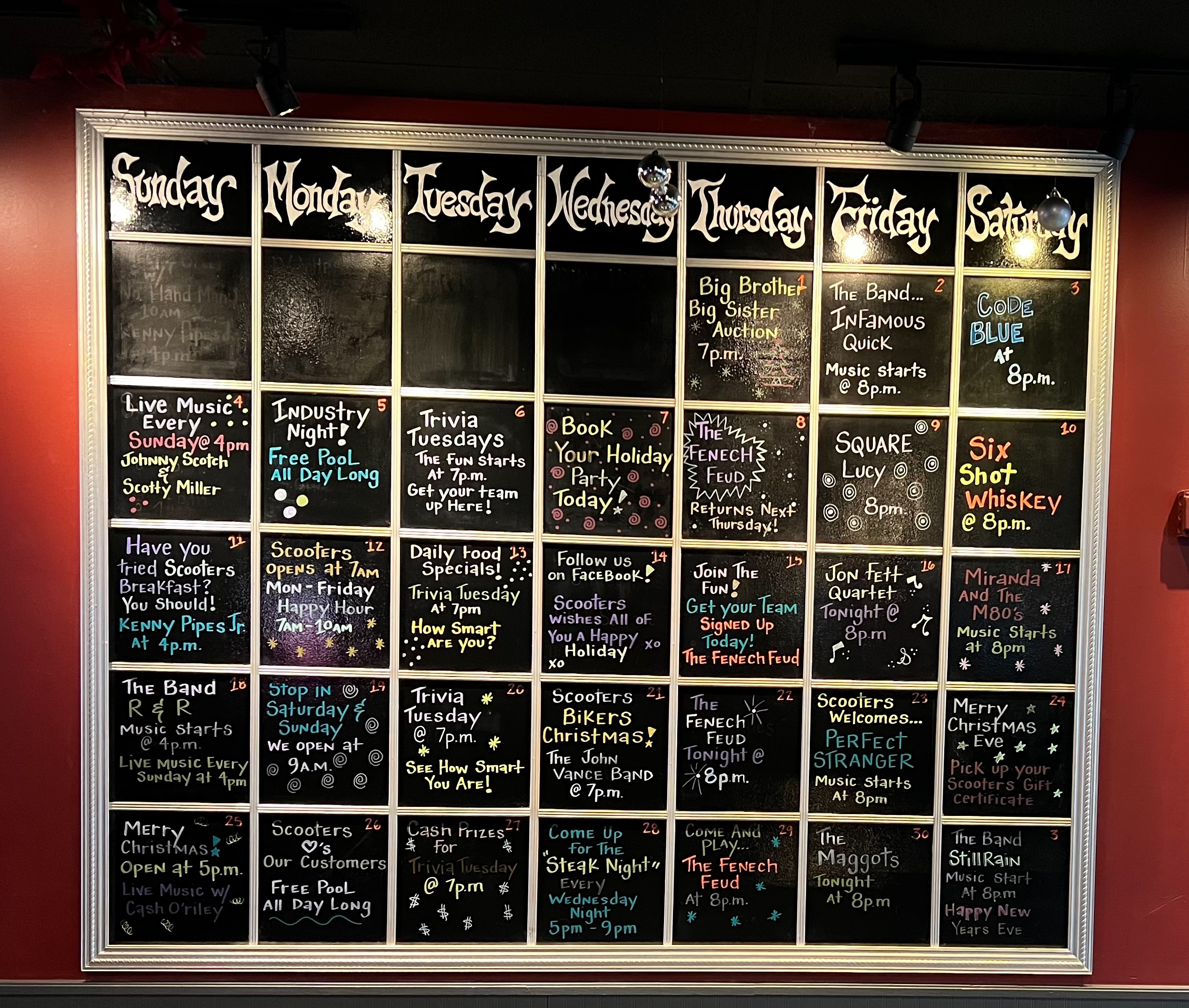 Scooters Calendar Scooters Bar & Grill