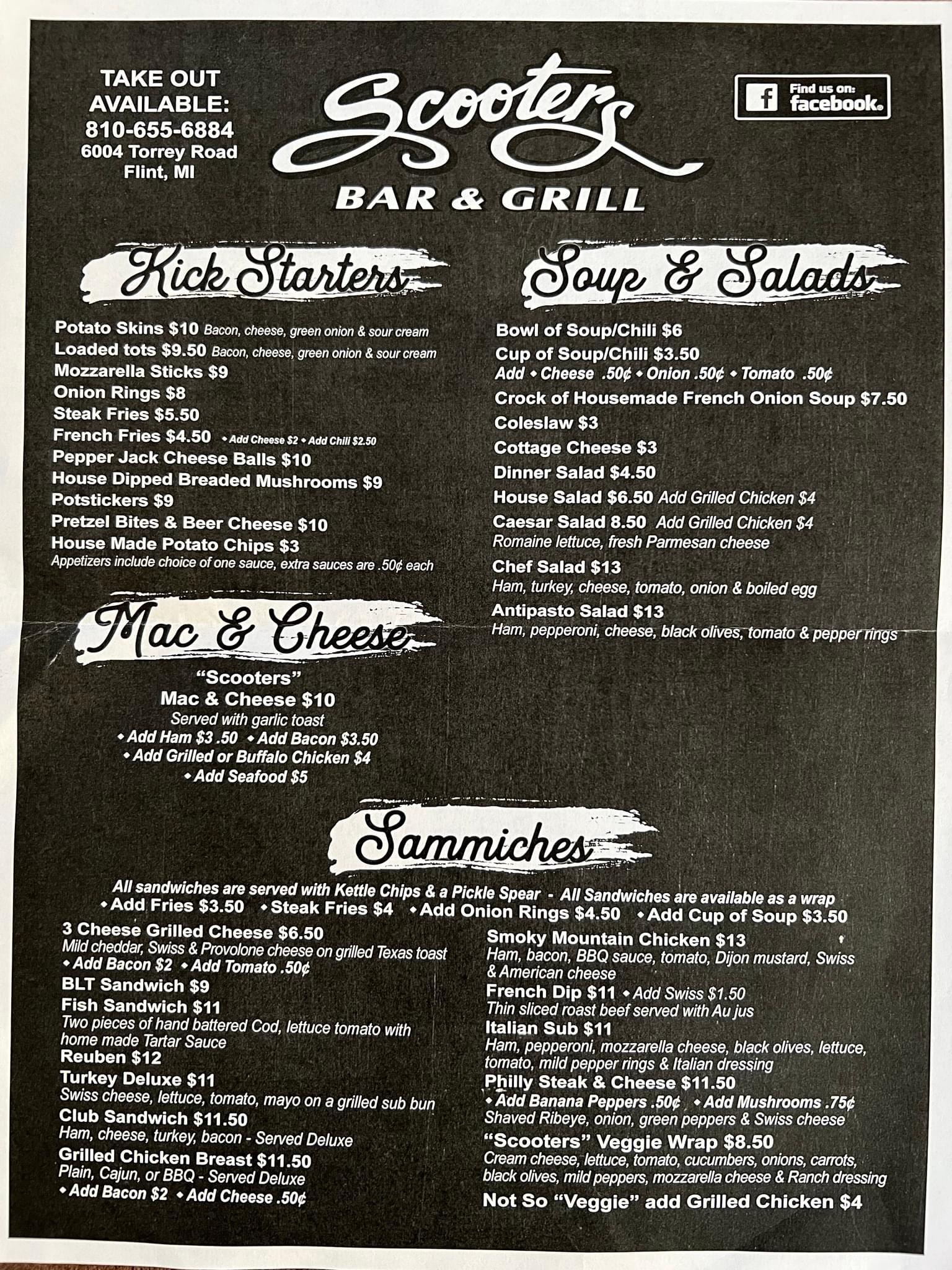 Restaurant Menu & Food Specials Flint, MI Scooters Bar & Grill